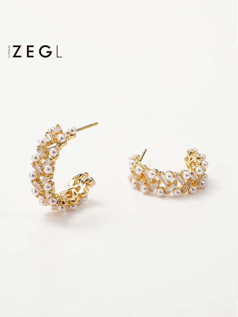 ZENGLIU輕奢半圈C形耳釘女法式高級感復古耳環氣質個性網紅耳飾品