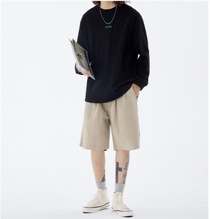 FINDSENSE X 男女 日系國潮刺繡休閑寬松打底衫多色長袖T恤男女上衣