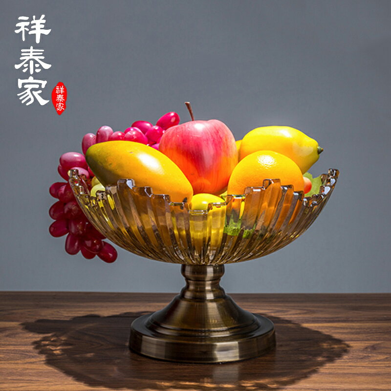 歐式玻璃雙層果盤現代創意樣板房裝飾品家居軟裝擺件時尚果盆果鬥