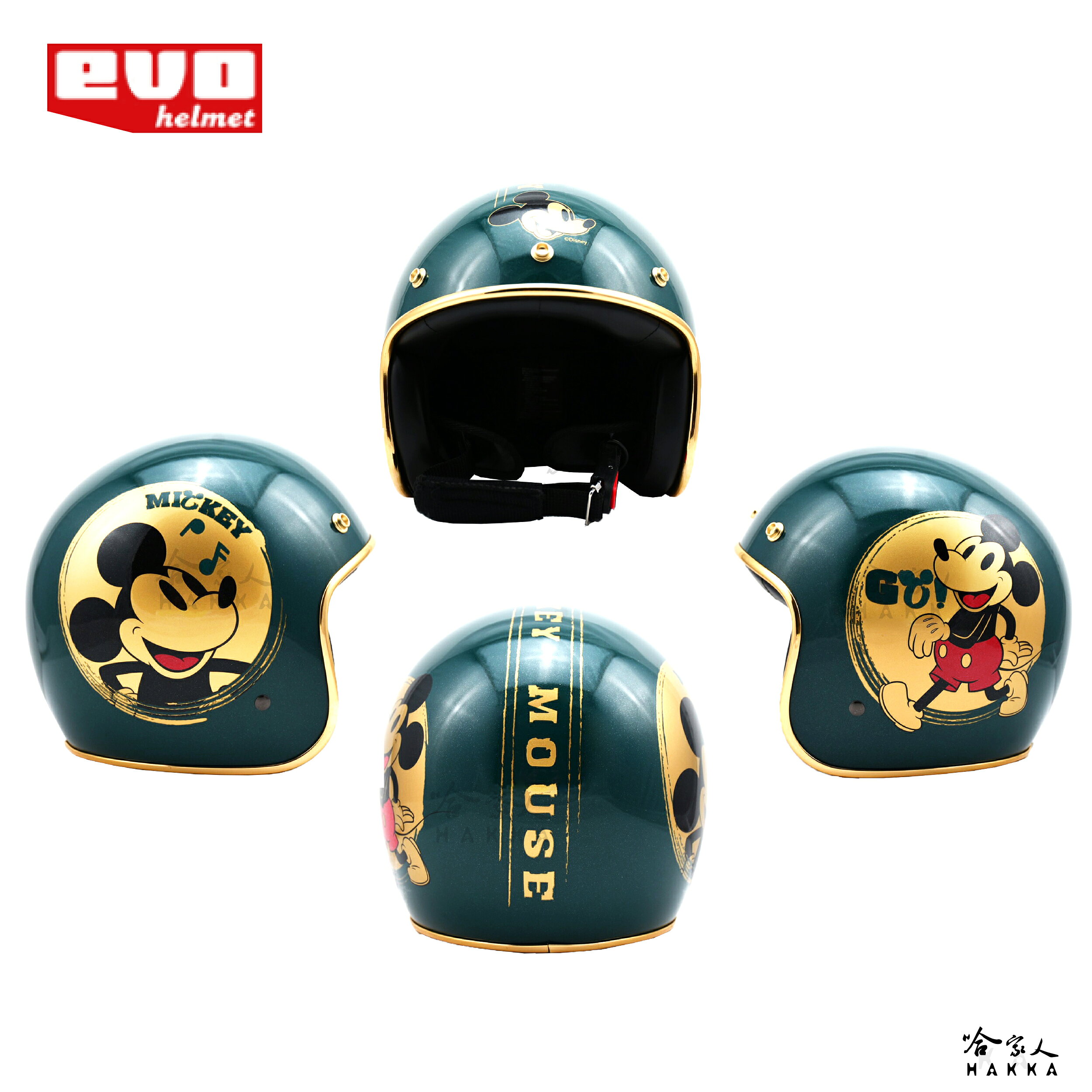 EVO 米奇 正版授權安全帽 現貨 復古金米奇 迪士尼 3/4 半罩 Mickey 迪士尼 騎士帽 哈家人 1