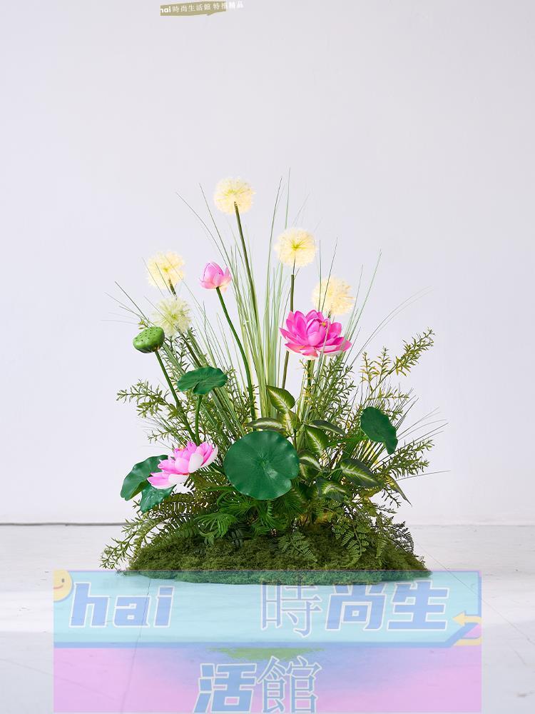 免運 可開發票 新中式仿真花造景假荷花裝飾古風場景佈置仿生綠植竹子蓮花藝擺件