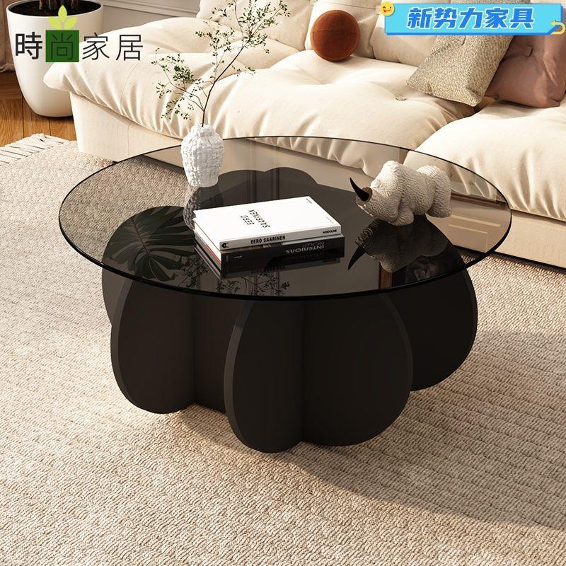 【時尚家居】玻璃茶幾 輕奢現代茶幾 客廳家用小戶型 圓形網紅ins陽臺桌子極簡 免運 開立發票 工廠現貨