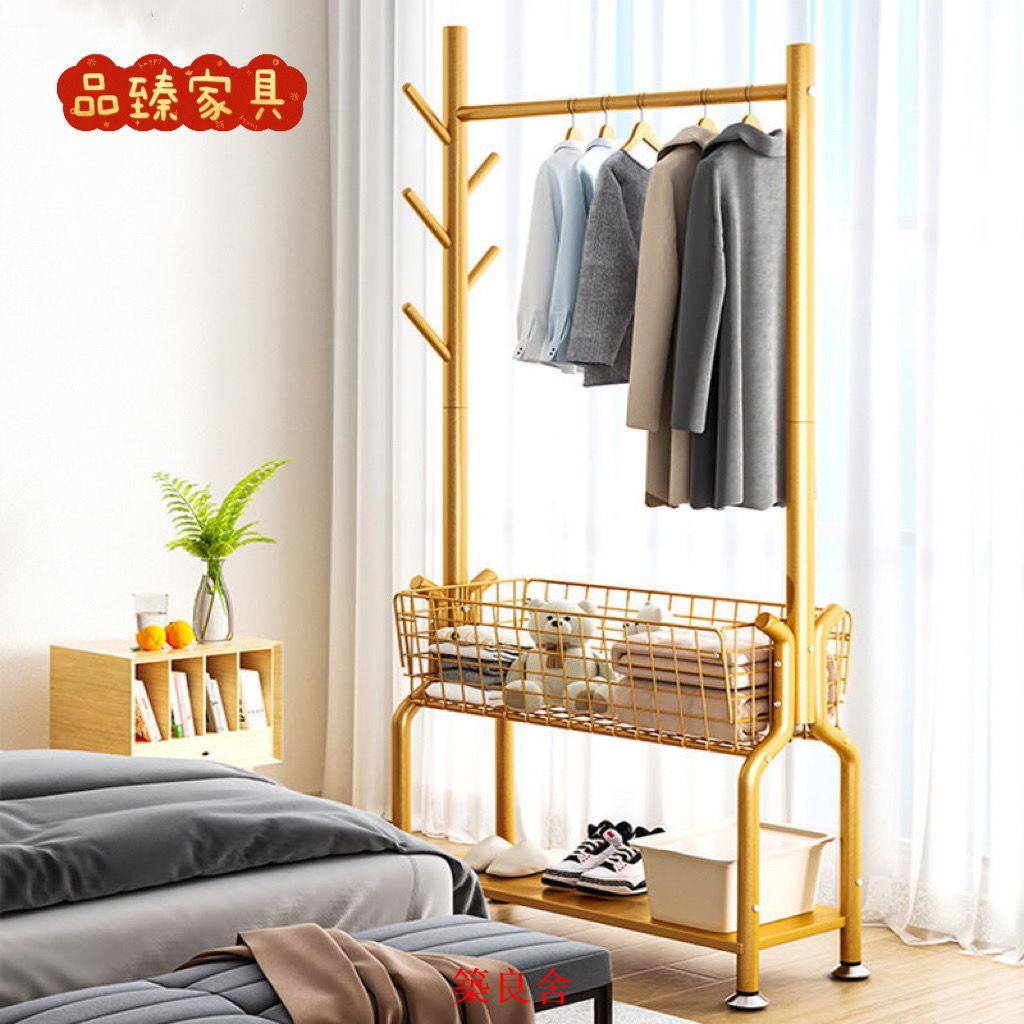 免運 衣帽架 衣服掛衣架 收納架 網紅多功能衣帽架落地臥室鐵藝鞋架客廳玄關家用門廳衣架子帶收納可開發票 特惠/快速出貨