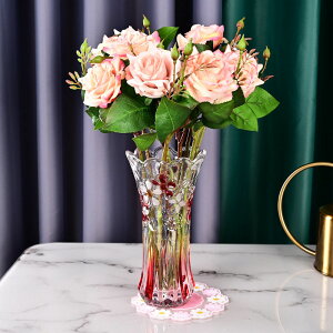 彩繪花瓶玻璃透明插花水養富貴竹電視柜擺件客廳插玫瑰花創意新款