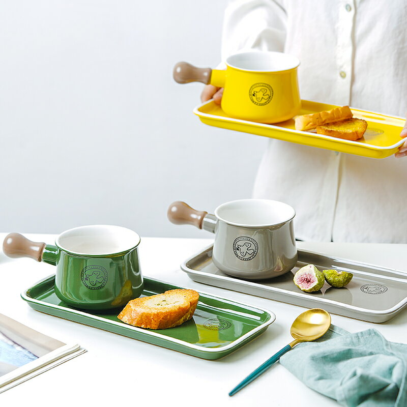 早餐帶手柄碗碟盤子創意套裝家用北歐網紅陶瓷ins風可愛日式餐具