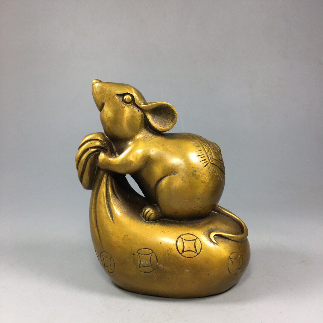 純銅黃金袋老鼠風水擺件銅財運鼠十二生肖鼠招財旺財家居飾品擺件