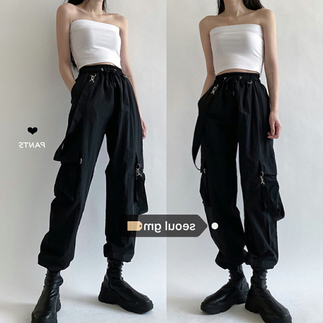 微胖辣妹穿搭工裝褲女嘻哈潮ins寬鬆高腰胖妹妹mm200斤顯瘦束腳褲