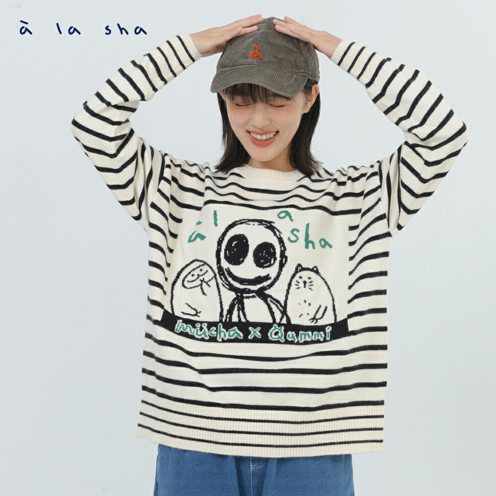 a la sha 家族條紋落肩針織上衣 1