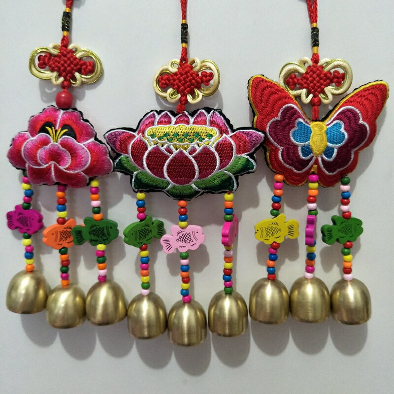 民族風刺繡風鈴裝飾店鋪防盜掛門口提醒diy手工配件掛件小鈴鐺