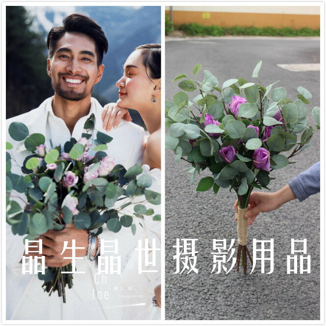 加大自然森系新娘手捧花模擬尤加利葉韓式結婚禮拍照道具影樓旅拍