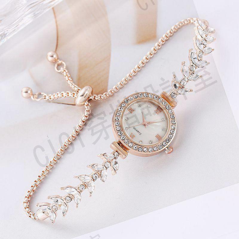 網紅流行女生女士手錶新款全身水鑽奢華美人魚抽拉式懶人錶帶簡約時尚氣質手鍊女表【亞德機械五金家居】 5