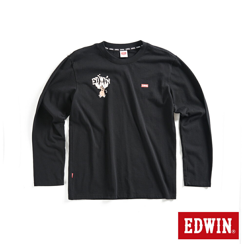EDWIN 男款 露營系列 篝火印花長袖T恤(黑色)