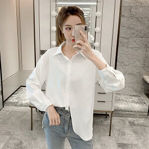白襯衫女設計感小眾春裝新款韓版Polo領不規則收腰顯瘦襯衣潮1入