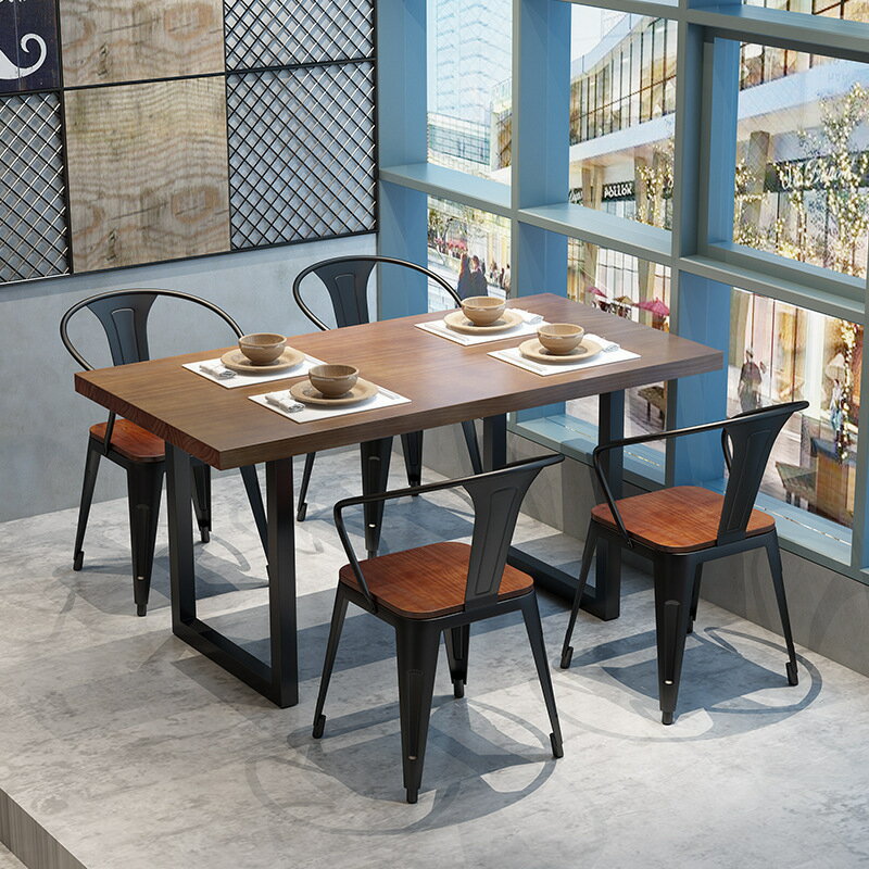 快速出貨 公司貨 美式餐桌實木復古餐廳吃飯桌子創意咖啡店咖啡廳火鍋店餐桌椅組合