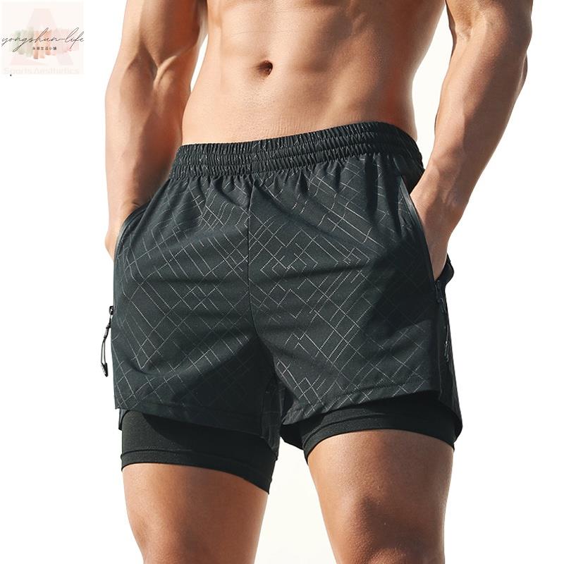 男生時尚速乾運動短褲 Gym 2合1 健身慢跑休閒短褲 沙灘短褲 大呎碼 M-3XL