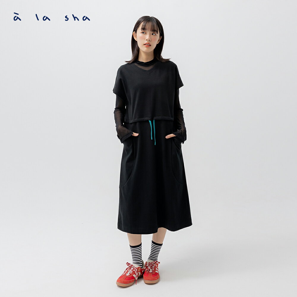 a la sha V領抽繩休閒洋裝