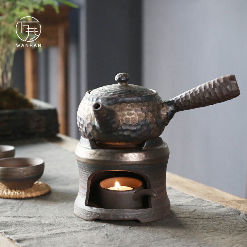 粗陶錘紋側把壺陶瓷日式蠟燭加熱茶壺套裝煮茶壺家用功夫茶壺單壺