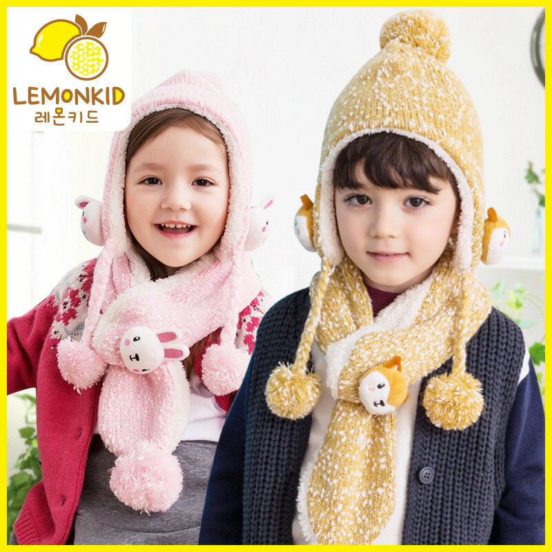 WallFree窩自在★立體動物毛線帽二件套