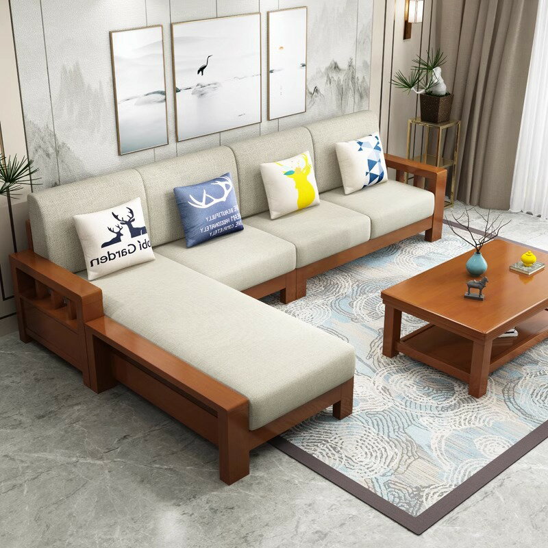 【免運】 美雅閣| 小戶型客廳新中式家具布藝沙發實木多人沙發組合全套北歐實木沙發