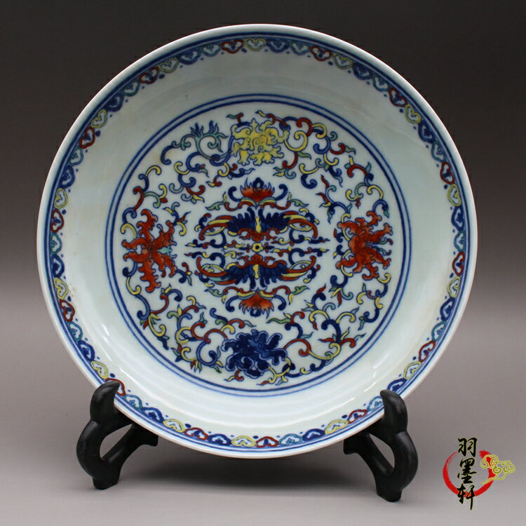 清雍正年制青花斗彩花卉紋瓷盤古玩陶瓷器收藏古董仿古瓷| 協貿國際