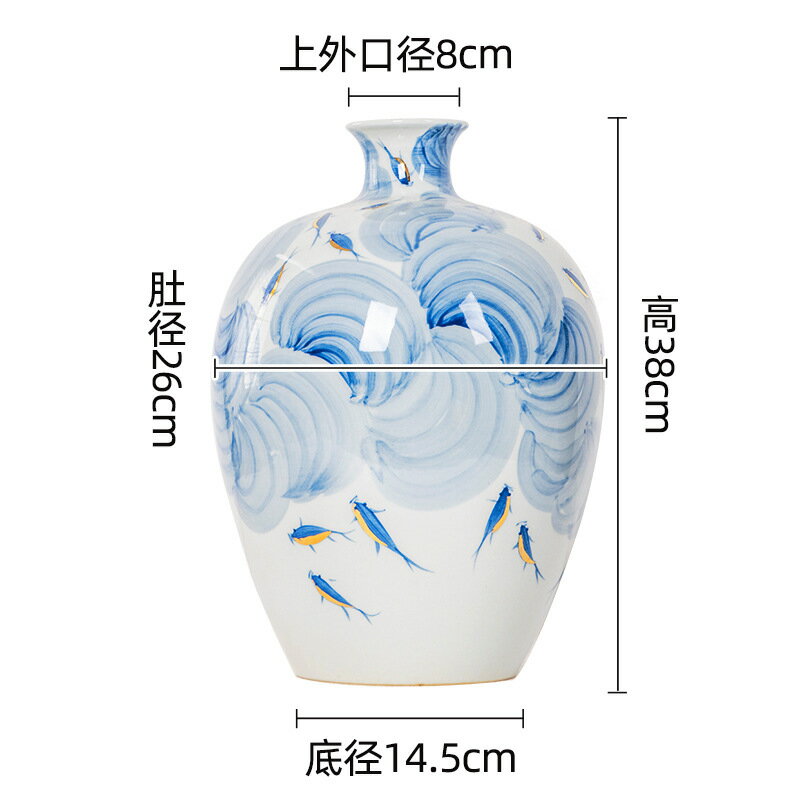 花瓶 青花五彩長頸瓶  20世紀中期中國景德鎮傑作 景德鎮意式東方新中式花瓶系列/手繪繁花魚趣青花瓷陶瓷花瓶ws8271 | 威