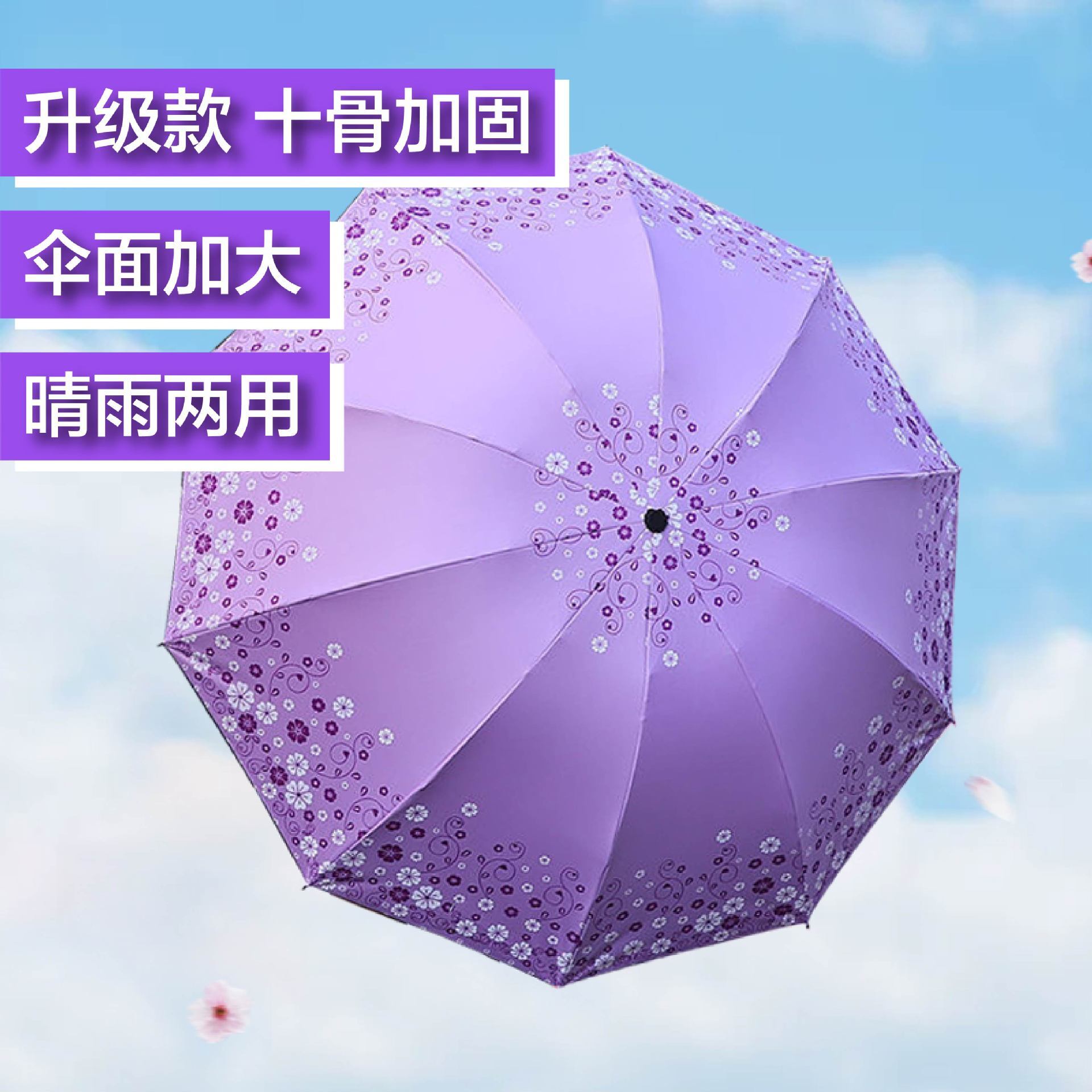 晴雨兩用傘10骨加大單雙人黑膠印花太陽傘防曬遮陽傘加厚折疊雨傘【尚宜家居】