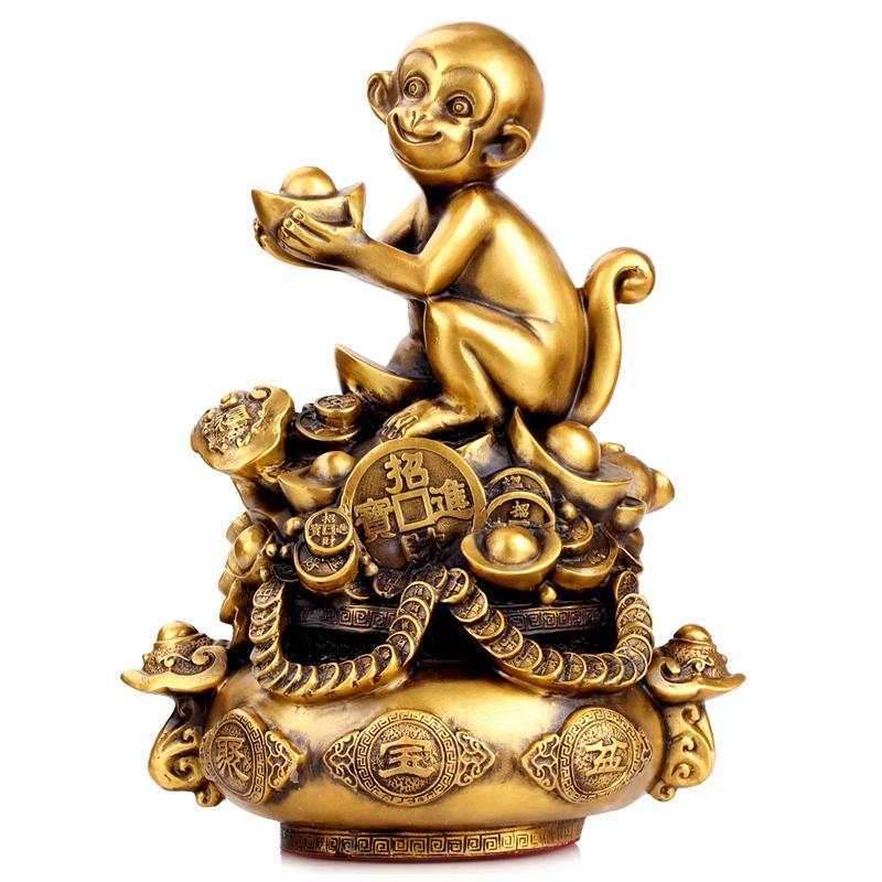 【最低價】【公司貨】【風水】風水黃銅猴擺件12生肖猴子聚寶盆猴年吉祥物家居裝飾工藝品