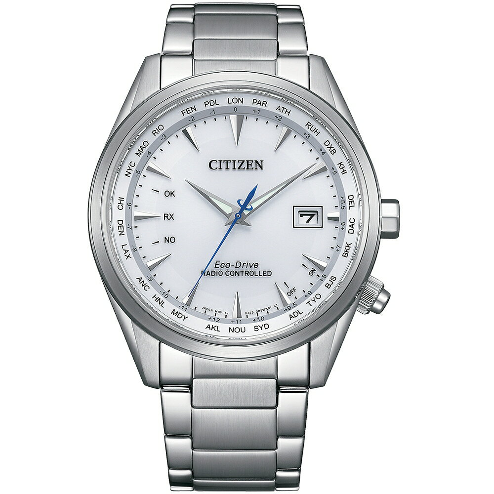 Citizen 星辰錶 經典白面盤高雅不鏽鋼電波對時男錶 CB0270-87A 錶徑43MM
