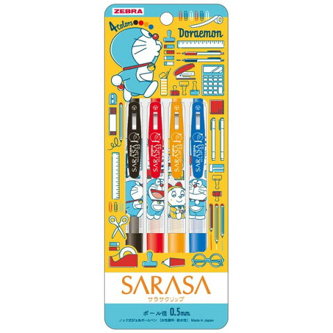 大賀屋 日本製 哆啦a夢 ZEBRA 文具 辦公 四色筆 黑色 紅色 橘色 藍色 日本文具 小叮噹 J00019617