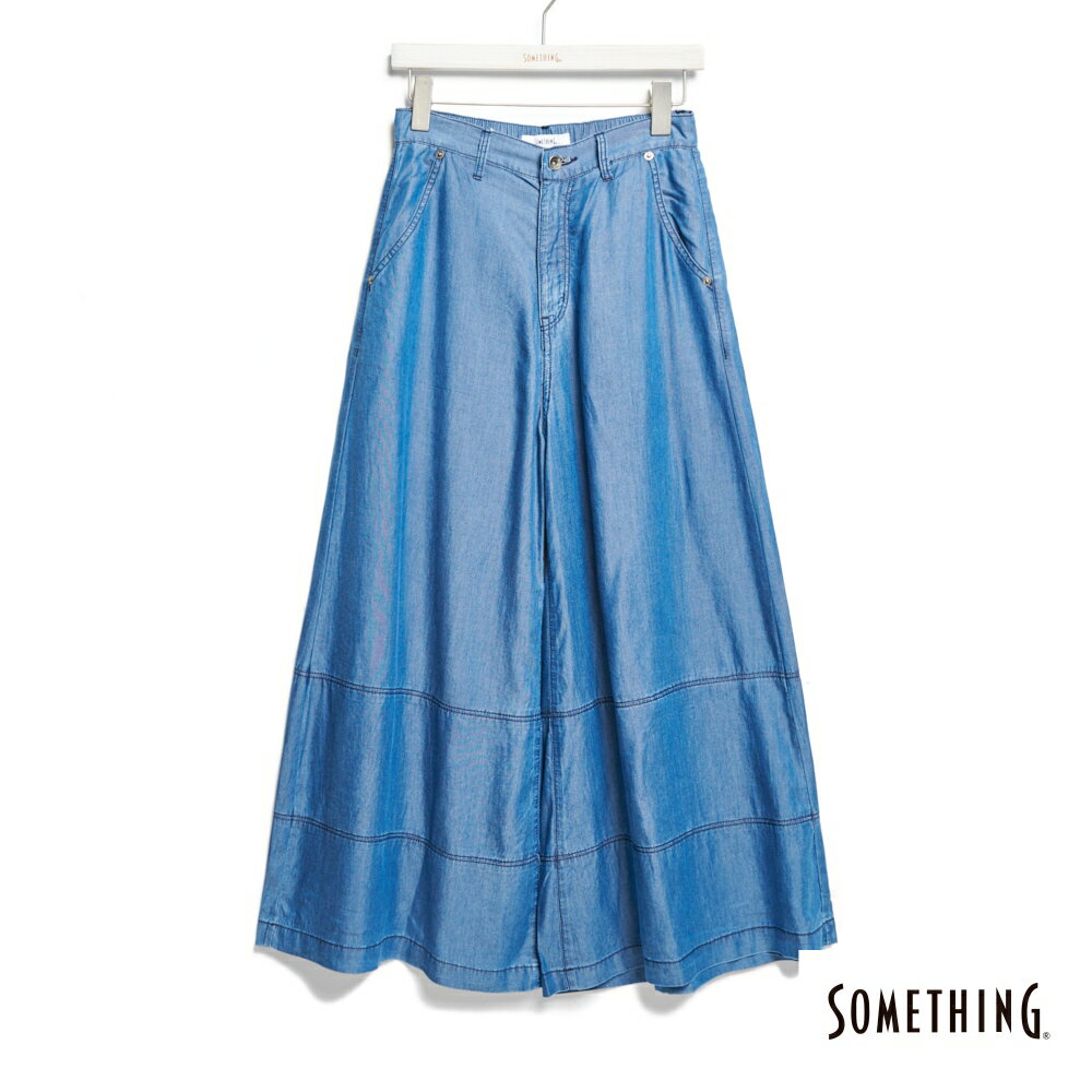 SOMETHING 女款 萊賽爾剪裁超寬褲 (中古藍)