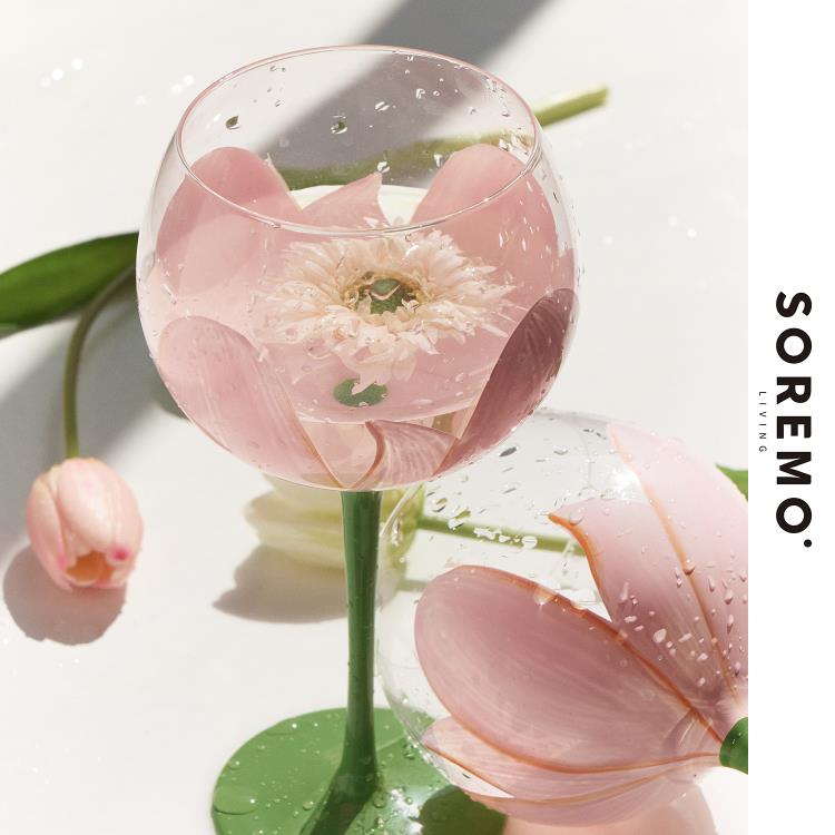 廚房用品~中古鬱金香紅酒杯高腳杯葡萄酒杯手繪ins生日禮物水晶玻璃 雙11全館免運