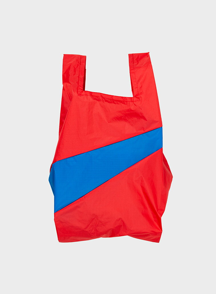 荷蘭 Susan Bijl 防潑水超輕量購物袋 #Ｍ (霓光紅/鈷藍色)