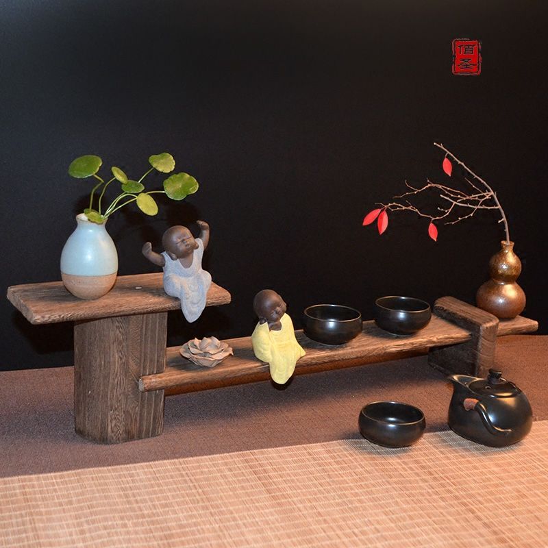 茶水架 復古實木茶具配件創意茶室擺件木質收納架客廳床頭置物架茶茶杯架