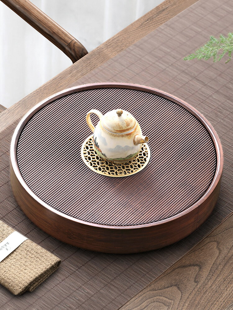 茶盤托盤小型家用茶具茶臺新中式輕奢現代竹制圓形蓄水茶海干泡臺
