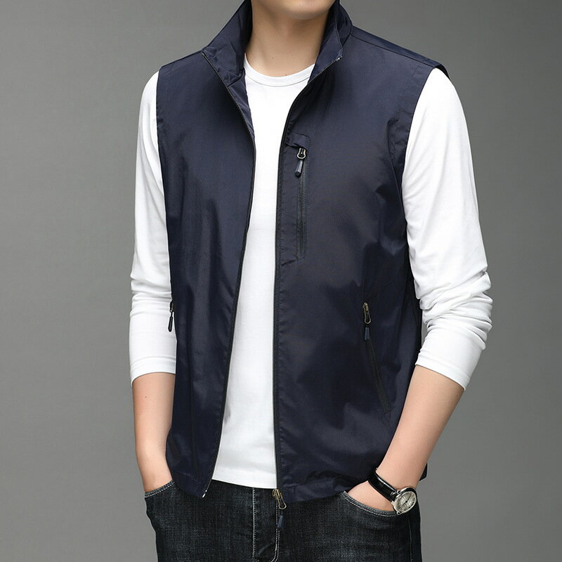 【喜挖】2024早春新款男裝修身戶外立領多口袋馬甲中年男士休閒潮流背心 0