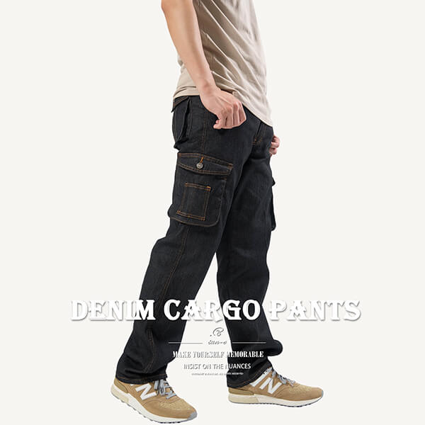 牛仔工作褲 中直筒牛仔褲 素面工作褲 丹寧 牛仔長褲 工作長褲 彈性素面長褲 多口袋側袋褲 工裝褲 直筒褲 口袋褲 立體側貼袋長褲 黑色牛仔褲 黑色工作褲 Men's Cargo Jeans Denim Cargo Pants Regular Fit Jeans Stretch Jeans Plain Cargo Jeans (307-7438-21)黑色 M L XL 2L 3L 4L 5L (腰圍:28~41英吋/71~104公分) 男 [實體店面保障] sun-e