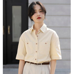 韓系學院風Polo領氣質短袖襯衫女夏季設計感小眾顯瘦休閒上衣
