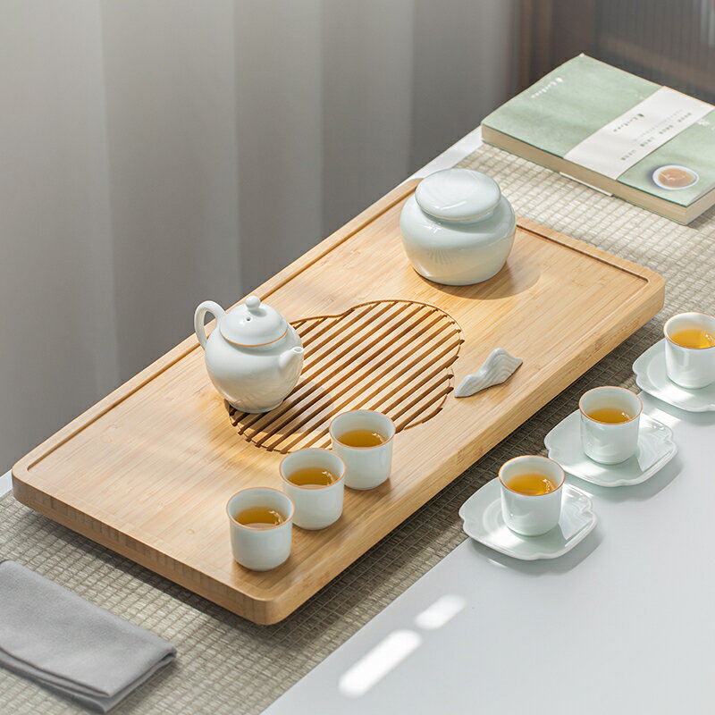 竹制茶盤家用日式簡約茶具套裝整塊茶海排水蓄水式小茶臺竹托盤