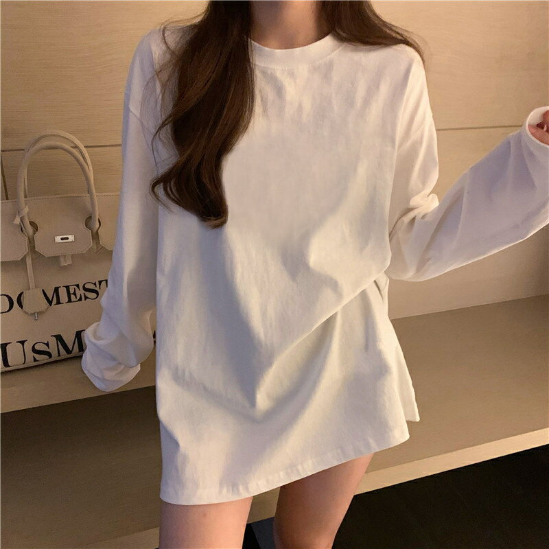 韓版白色長袖t恤女秋裝秋衣寬松衛衣內搭打底衫冬季磨毛純棉上衣【雲木雜貨】