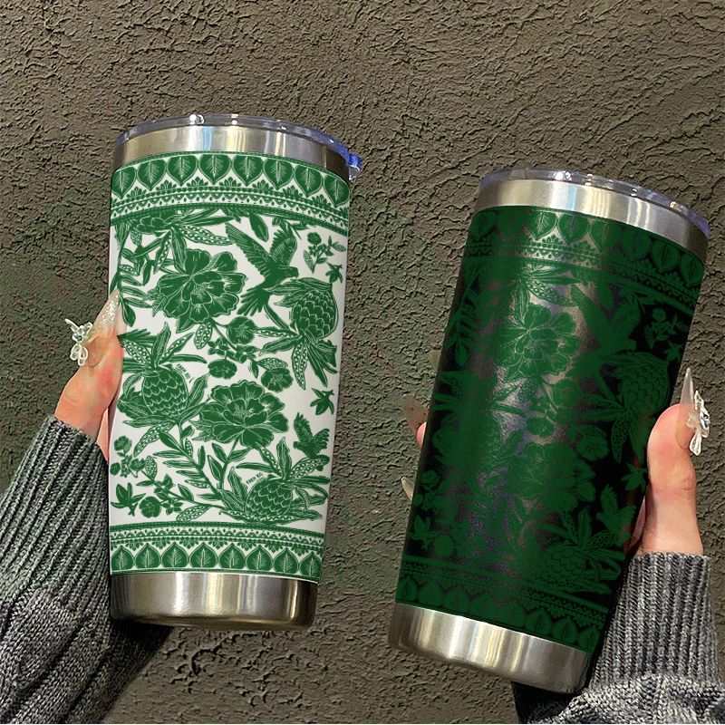 綠植塗鴉304不銹鋼咖啡杯卡通可愛陶瓷保溫杯高階感搪瓷杯子ins風【宜家良品百貨】