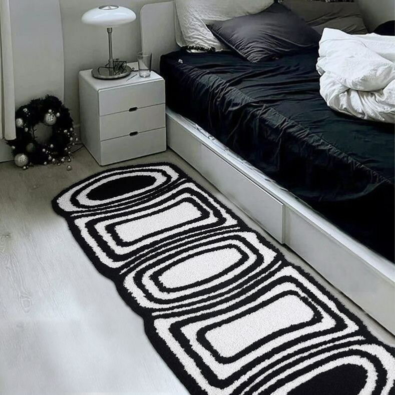 黑白格子地毯仿羊絨客廳臥室床邊毯復古棋盤格小地毯飄窗耐臟地墊