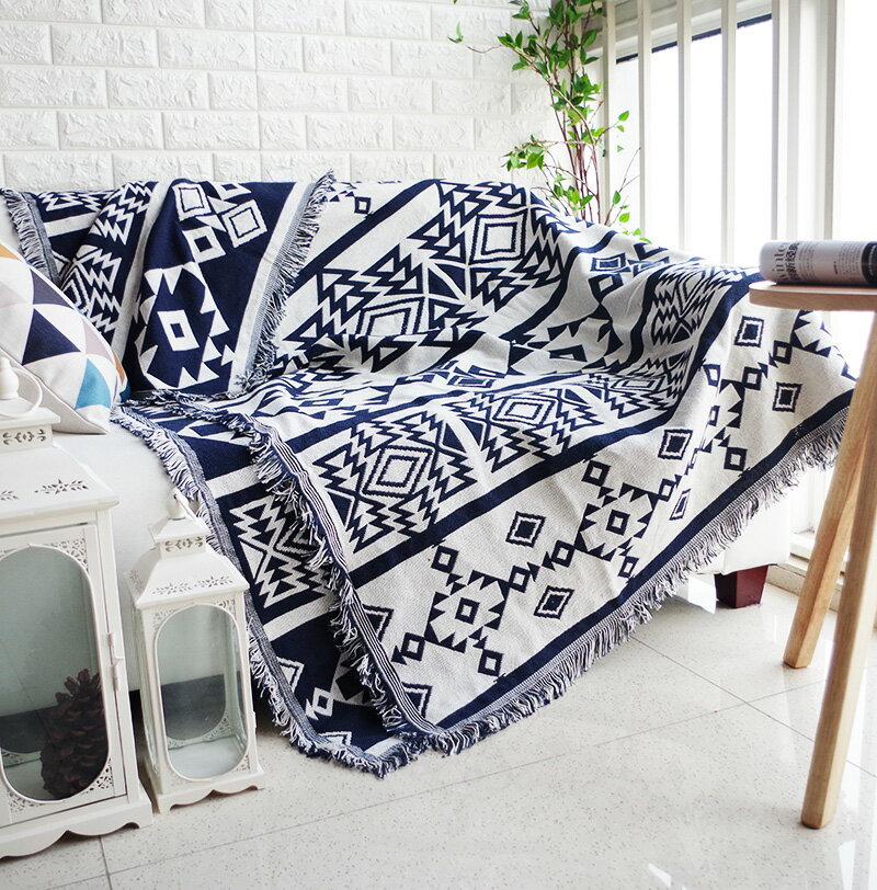 北歐美式針織線毯單雙人沙發巾沙發毯子墊幾何圖案防塵罩坐墊