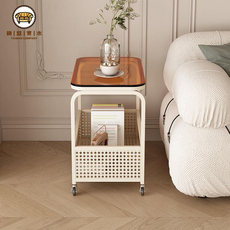 【沙發邊幾】 沙發邊櫃 茶几 客廳邊幾 移動簡約邊幾多功能客廳網紅收納儲物床頭輕奢北歐帶輪臥室小推車免運 工廠直銷 特價出 全館折扣 j14 2