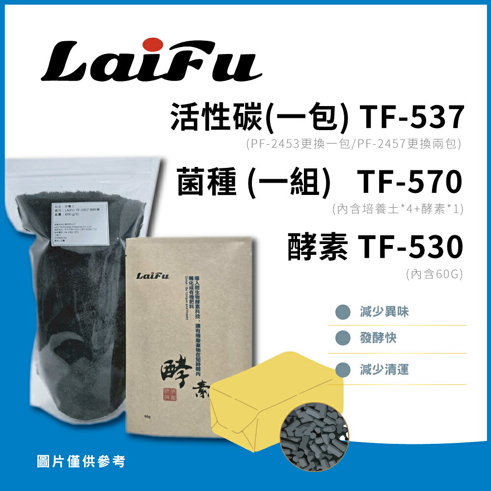【超商免運】LAIFU 廚餘機系列 耗材 發酵堆肥 菌種 (一組) TF-570/酵素 (一包60g) TF-530/活性碳 TF-537