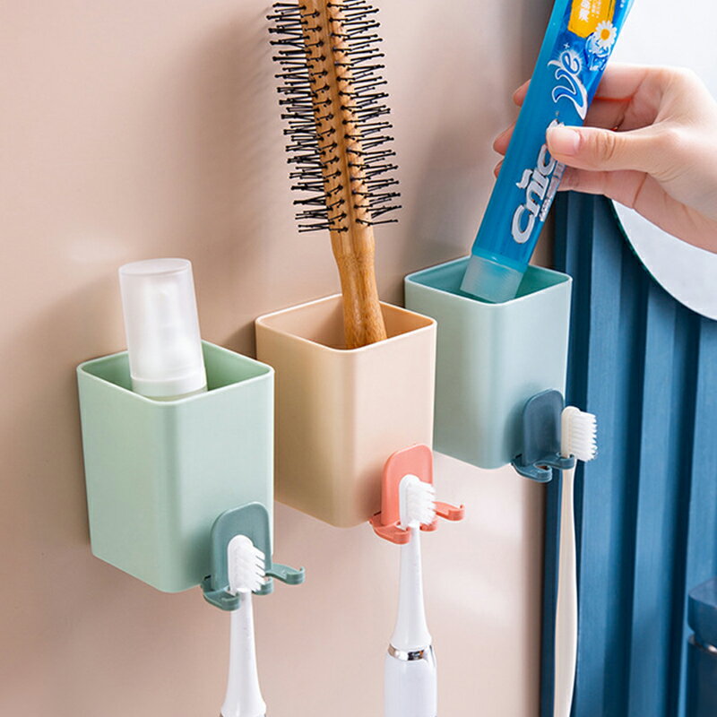 牙刷置物架免打孔壁掛漱口杯刷牙杯衛生間墻上塑料掛架牙具收納架