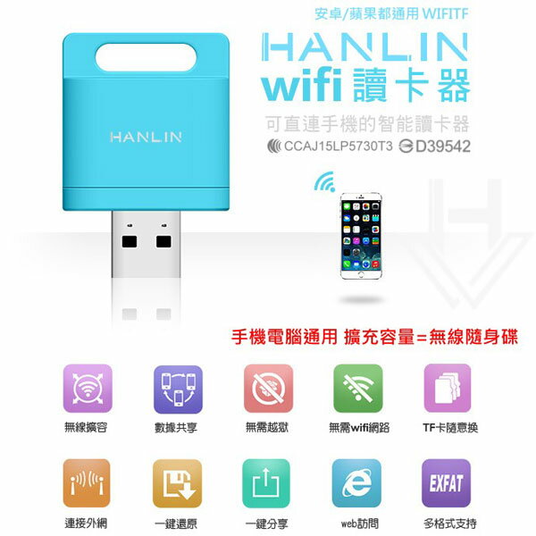 影音介紹 無線隨身碟 網路中繼 手機記憶無限擴充 多功合一 HANLIN WIFITF Apple 安卓 最大達2T 滷媽3C