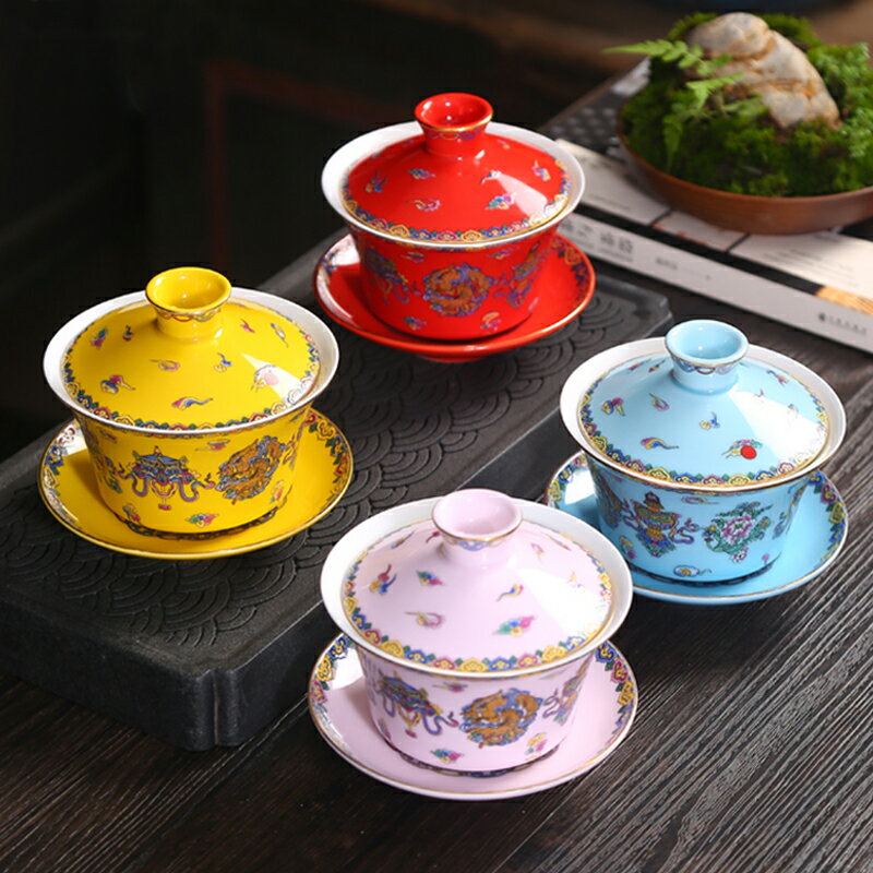 八寶蓋碗茶杯陶瓷單個三才泡茶碗大號功夫茶具家用茶碗套裝