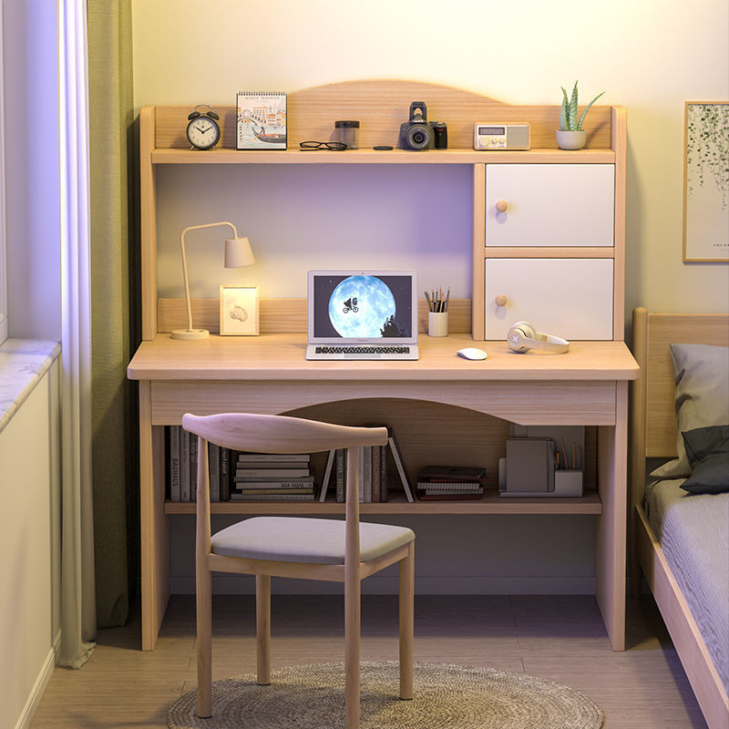 電腦桌臺式簡約家用書桌書架一體臥室寫字桌學生學習桌簡易辦公桌