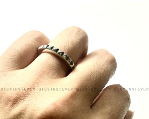 個性小眾簡約港風街頭時尚潮男女方塊十字花復古925純銀細版戒指