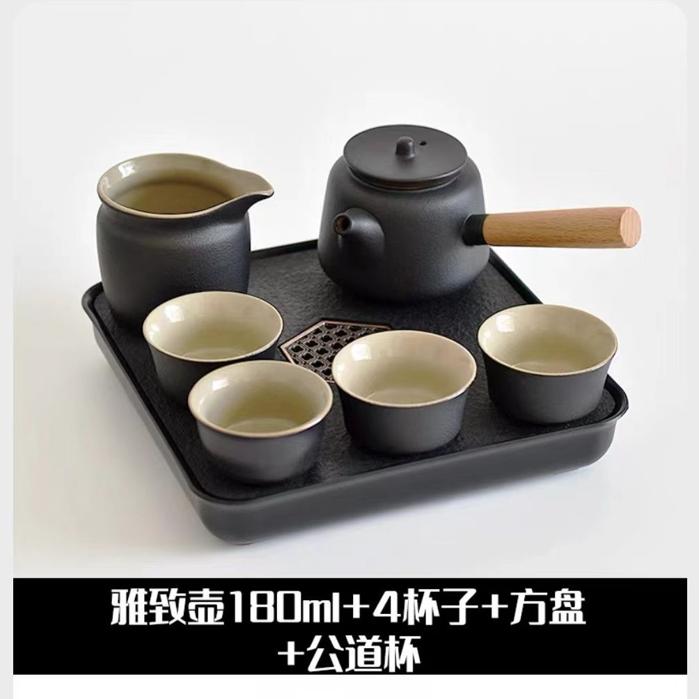 酒店功夫茶具黑陶旅行收納簡易套裝宿舍個人專用日式側把單泡茶壺-貼心優衣家居